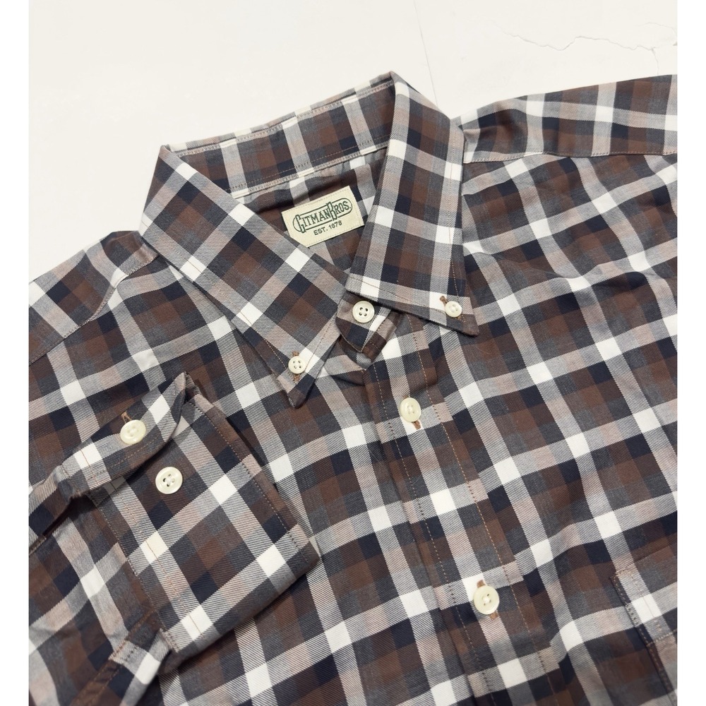 Gitman Bros Men's Long Sleeve Button Down Shirt Brown Plaid Sz L USA Oxford
